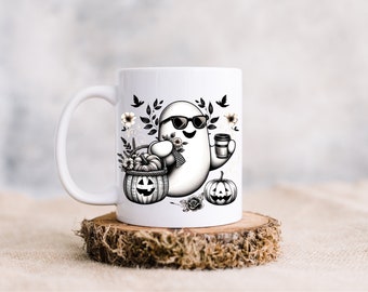 Ghost with coffee| Cute Halloween Ghost| Coffee Mug |  Mug | Ghost Pumpkins and Coffee | Halloween | Spooky Time| Halloween Coffee Mug
