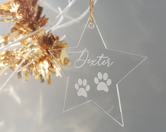 Personalised Christmas Bauble | Acrylic Xmas Tree Decorations | Christmas ornaments | Custom Dog Cat Pet Name Ornaments Paw Print