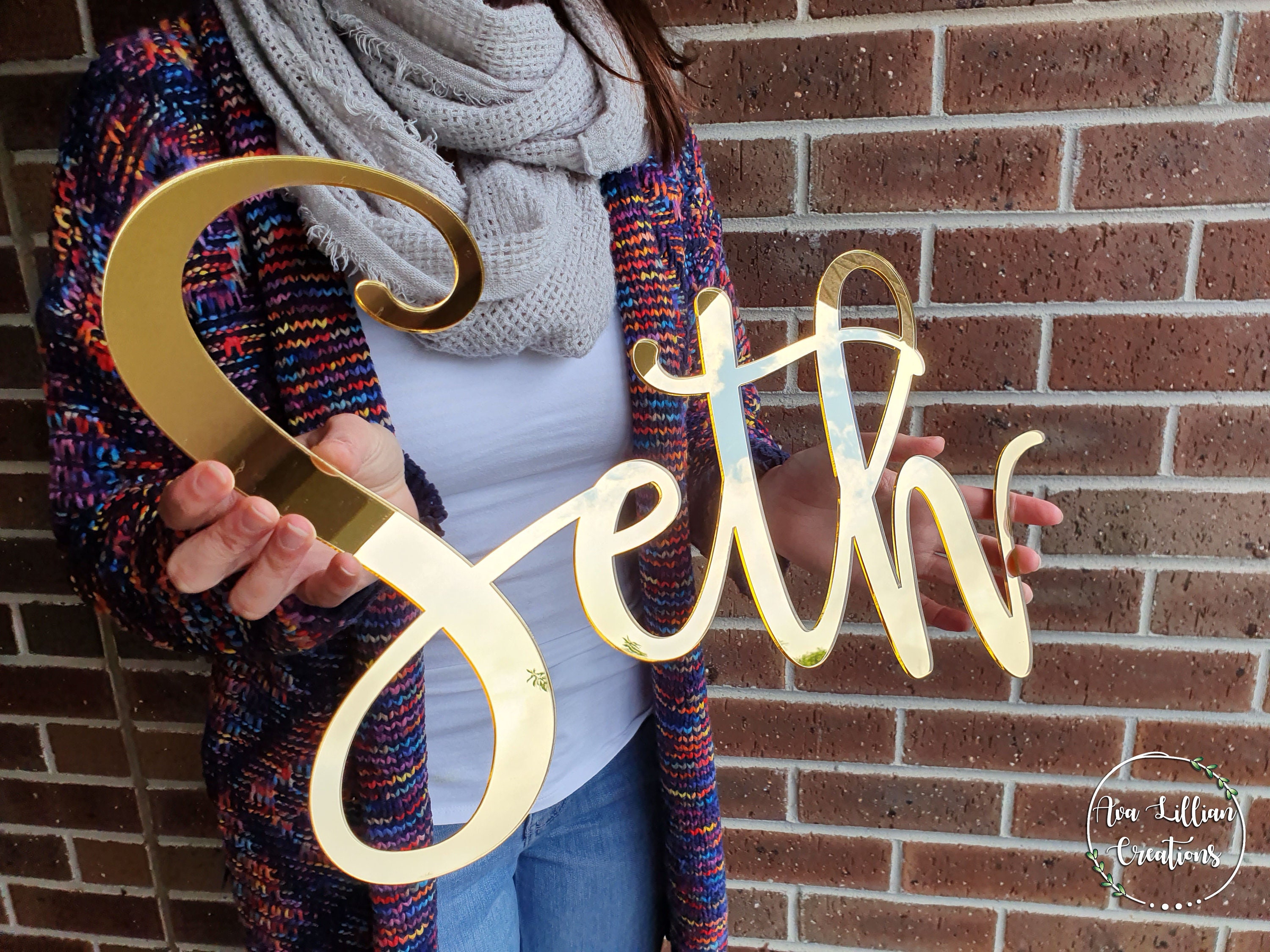 Personalised large wooden script name 20cm any 6 letters name gift rose gold.