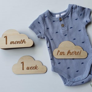 Personalised Wooden baby Milestone Cards Cloud Ply Newborn Baby Shower Gift