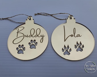 Personalised Christmas Bauble | Acrylic Xmas Tree Decorations | Christmas ornaments | Custom Dog Cat Pet Name Ornaments Paw Print