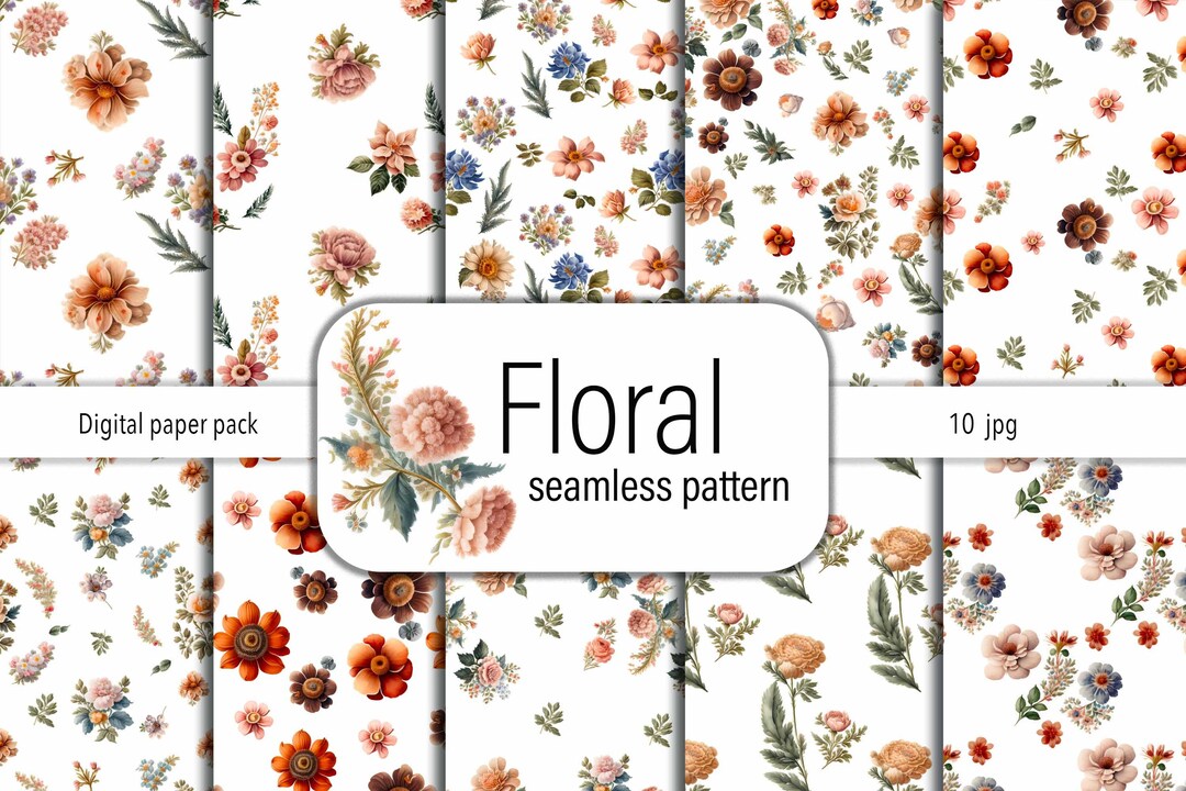 Floral Digital Paper, Seamless Pattern PNG, Boho Background, Pastel ...