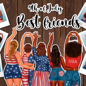 Best friend clipart, Friendship print, 4th of July clipart, Independence Day Clipart, African American woman clipart, Black girl clipart