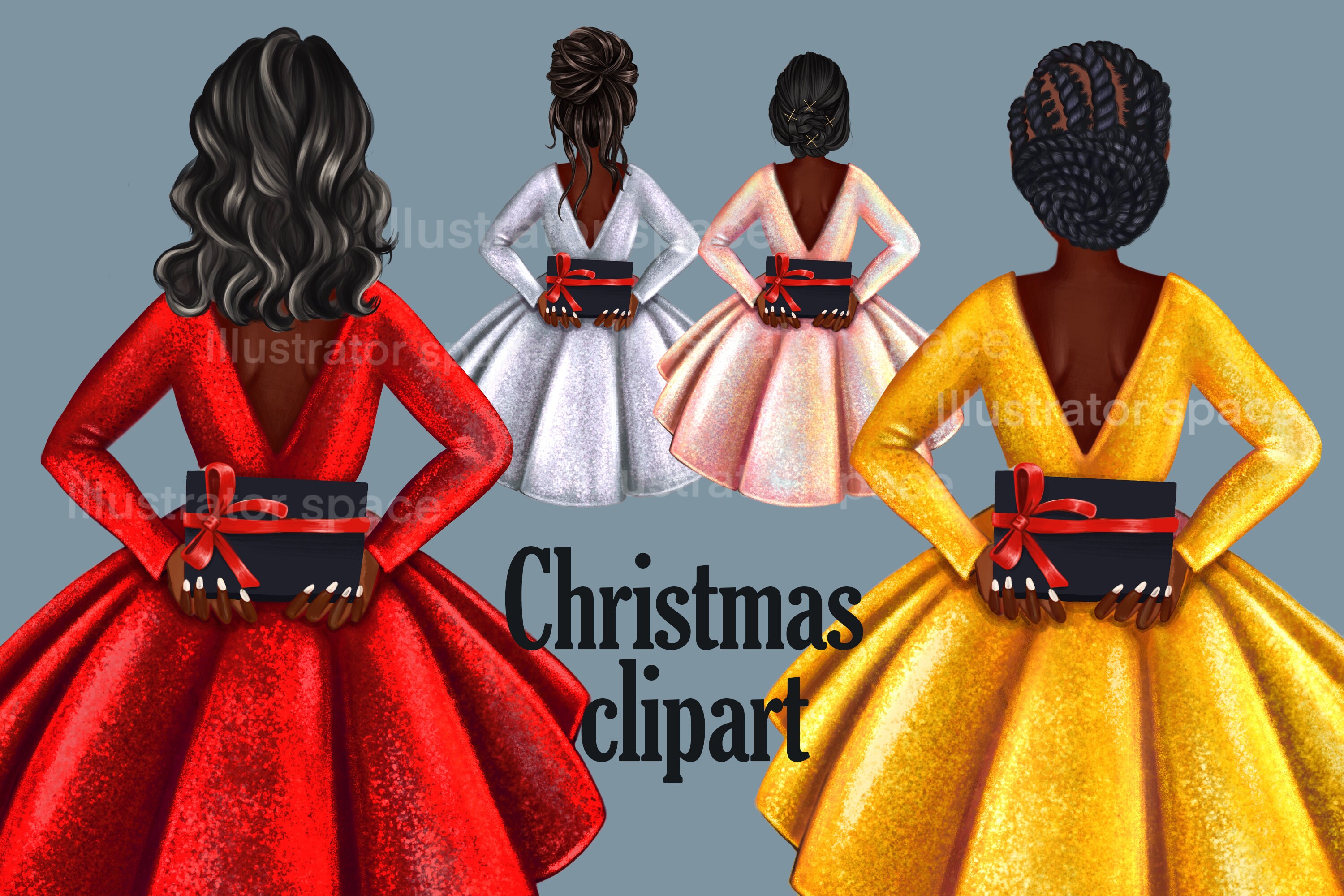 Clipart christmas Christmas girl clipart Fashion Christmas | Etsy