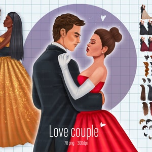 Couple clipart Black love clip art Valentines couple clipart Love couple portrait illustration Valentines day png sublimation couple png