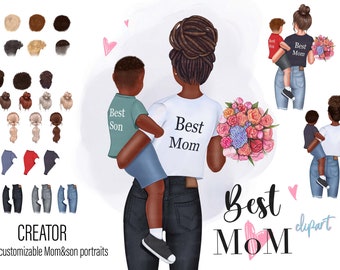 Family clipart, Mom clipart, Black women clipart, Mother son clipart, Black girl clipart, Mothers day clipart, Mom and baby clipart