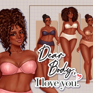 African American women clipart, Fashion girl clipart, Body positivity art, Black girl clipart, Curvy girl clipart, Body positive art PNG