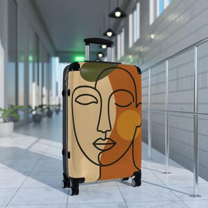 Artistic Geometric Suitcase: Moss & Mustard Carry-On Luggage