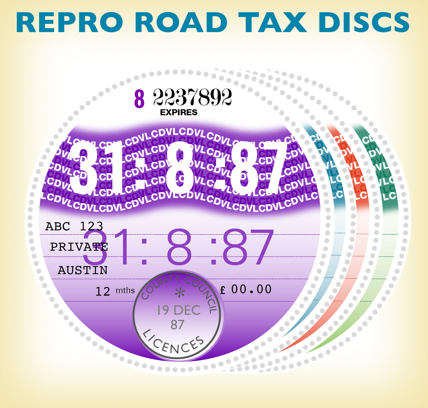 1987 1993 Replica Road Tax Disc Instant PDF Editable Etsy UK