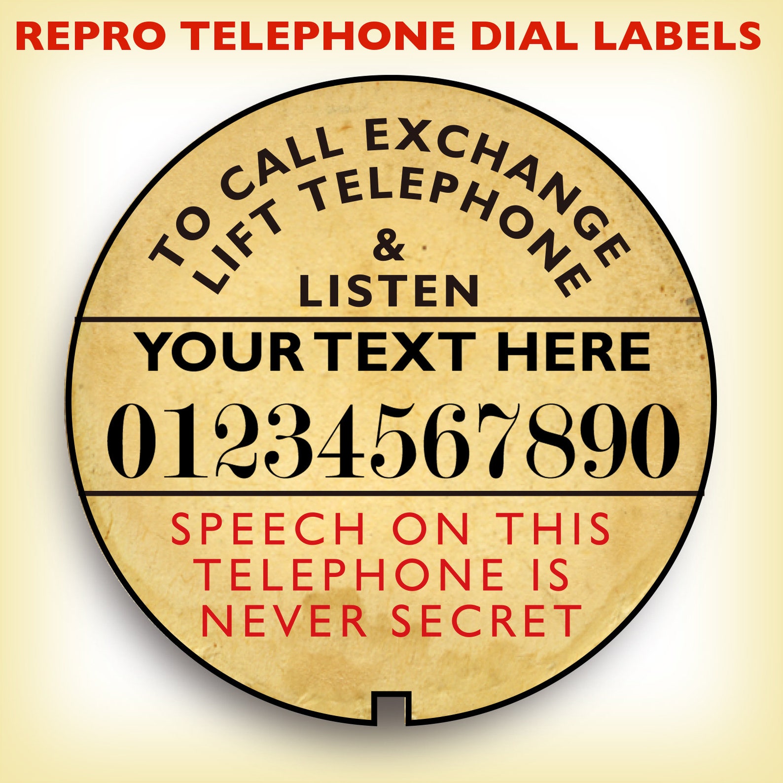 1940s Telephone Dial Number Label, Instant PDF Editable Template, for