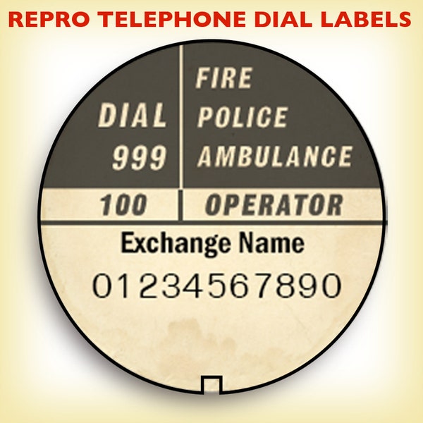 1970s Telephone dial number label, instant PDF editable template, for vintage rotary GPO 746 phone