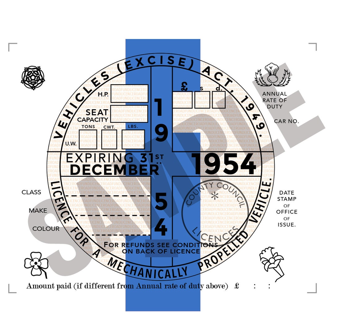 1923 1956 Replica Road Tax Disc, Instant PDF Editable Template, for