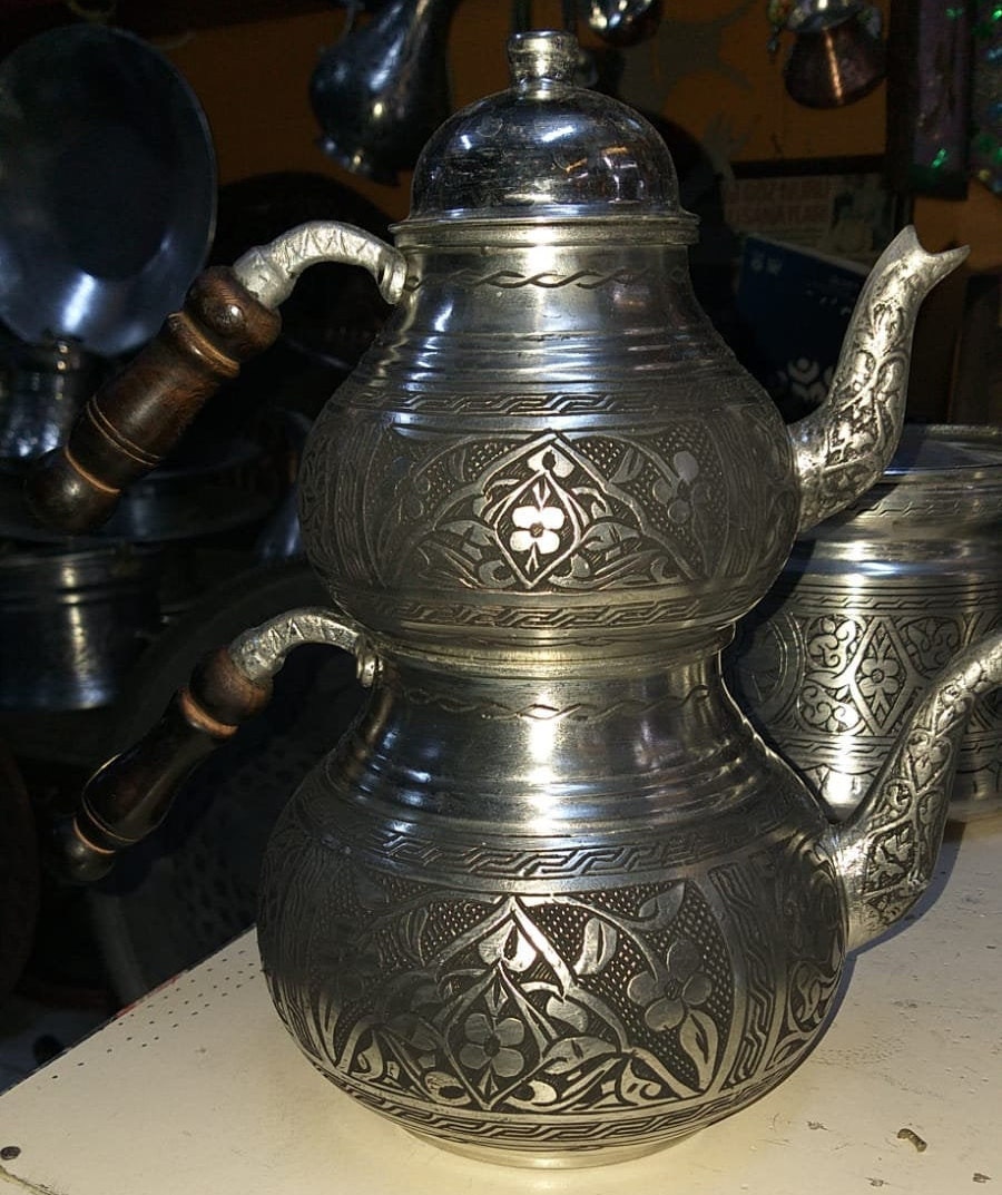 Handmade Tea Pot Ottoman Old Style Tınned Cooperorıental Gıfts