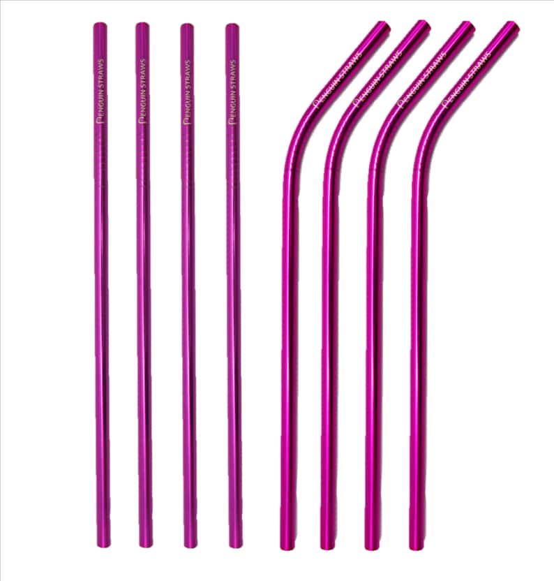 Hot Pink Metal Drinking Straws Stainless Steel Straw Bent Etsy