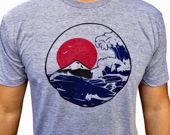 Japanese Big Wave tri blend men&#39;s t-shirt