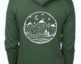 PNW hoodie - PNW sweatshirt - Mountain hoodie - Adventure hoodie - Pacific Northwest zip - Starry Night mens/unisex zip hoodie
