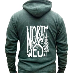 Pacific Northwest hoodie - PNW zip - Sasquatch zip hoodie - Pine NW unisex zip hoodie