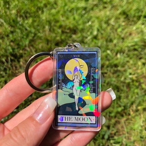 Magic Keychain/Witchy Keychain/Tarot Card Keychain/The Moon Tarot Card Keychain/Mystical Keychain/Holographic Keychain