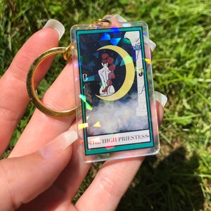 Magic Keychain/Witchy Keychain/Tarot Card Keychain/The High Priestess Tarot Card Keychain/Mystical Keychain/Holographic Keychain