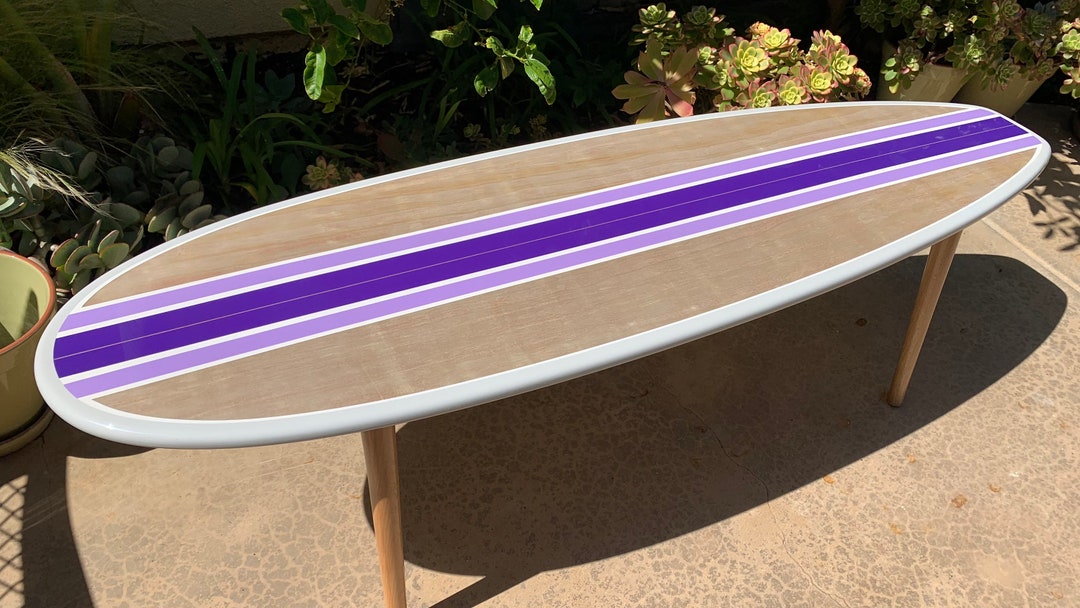 Surfboard Coffee Table- White & Bright Blue