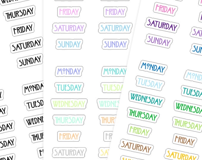 Days of the Week Stickers Weekday Stickers Planner Stickers - Etsy