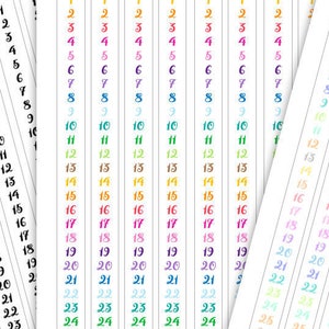Number strips, number strip stickers, planner stickers, to do list stickers, monthly overview, month stickers, 178