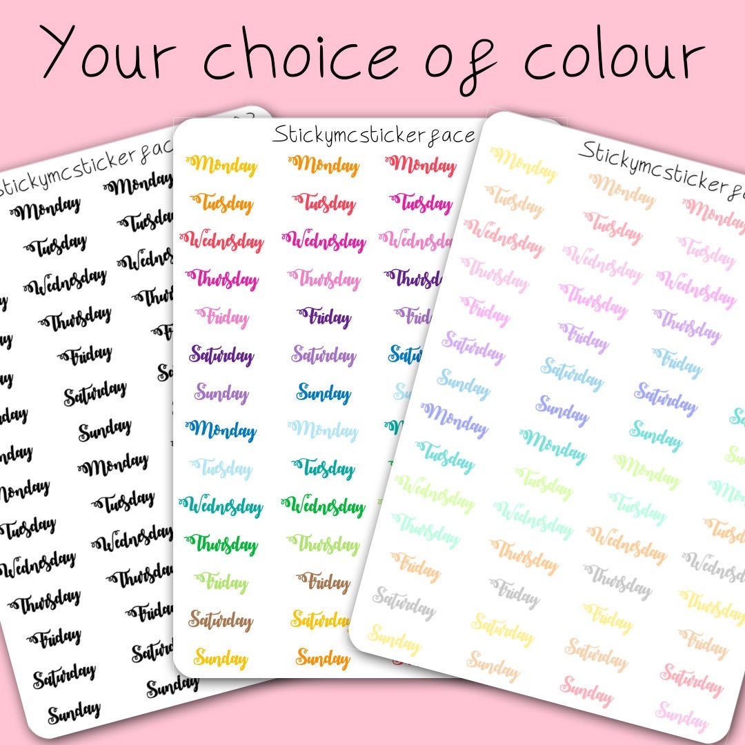 Days of the week stickers, weekday stickers, planner stickers, happy …
