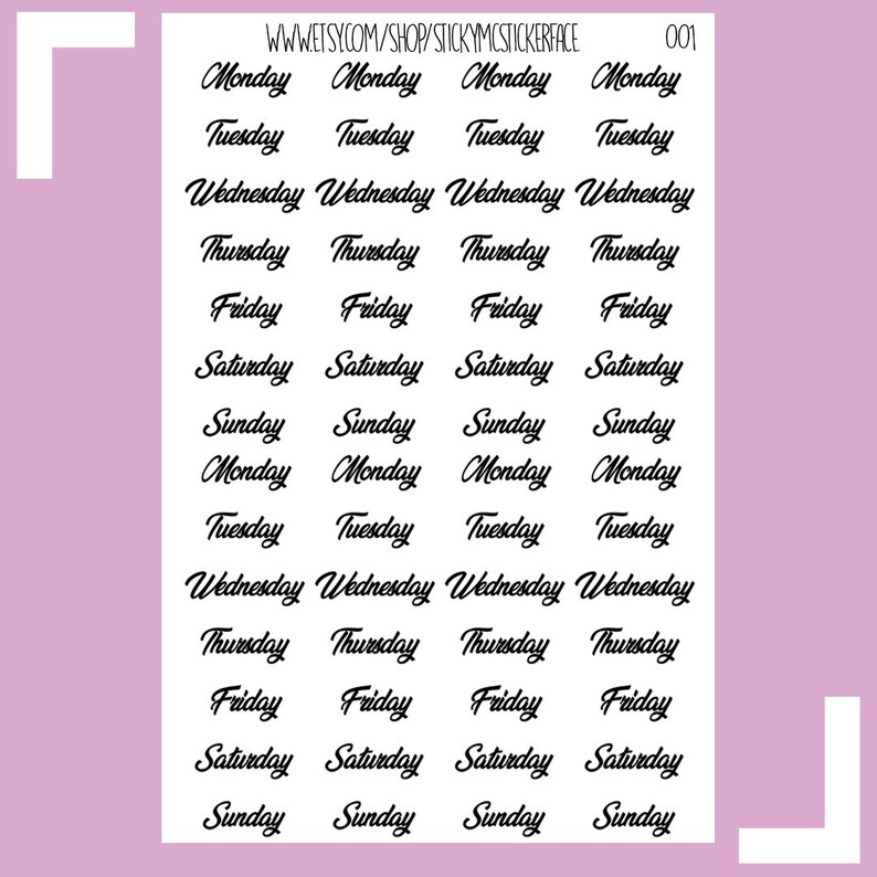 Days of the Week bullet journal stickers 56 weekday stickers Etsy