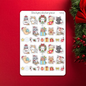 Christmas cat stickers, kawaii cat stickers, kitty stickers, Christmas stickers, planner stickers, cat planner stickers, cute stickers, 441