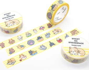 Bande de washi de chat mignon, bande de washi de chaton, bujo, ruban de masquage, amoureux des chats, dame de chat, animal, washi kawaii, planificateur, bujo, mignon