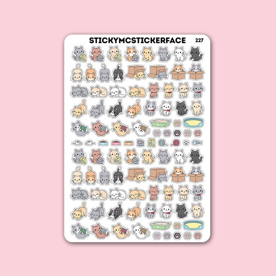 Cartoon Kitty Stickers, Cute Cat Stickers, Funny Cat Stickers, Kawaii  Animal Stickers, Cat Lover Gift, Kitten Planner Journalstickers, MS-71 