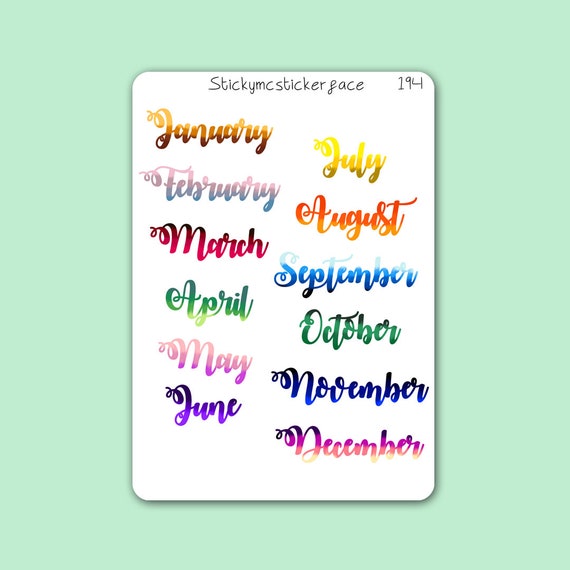 Month stickers, overview stickers, journal stickers, planner stickers,  journal stickers, months of the year, happy planner, bujo 194