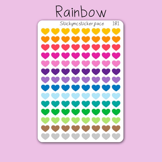 Rainbow Heart Stickers for Journal, Planner, Happy Planner, Erin Condren,  Filofax. Rainbow Stickers, Pastel Stickers, Bujo, 181 