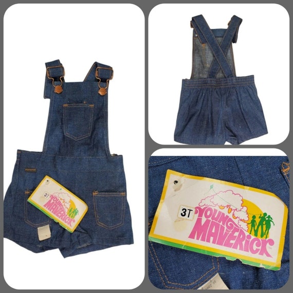 Vtg Toddler Denim Overalls Young Maverick Shorts … - image 1