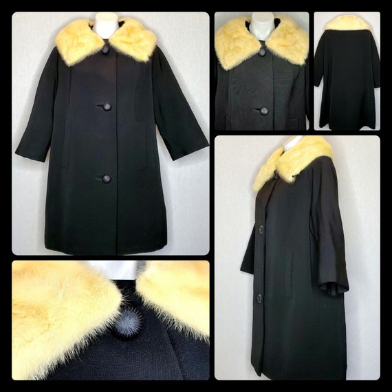 Vtg Neiman Marcus Wool Coat Mink Trim Swing Jacke… - image 1