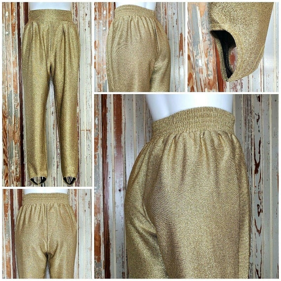 VTG 80s Metallic Gold Glitter Stretch Stirrup Pant