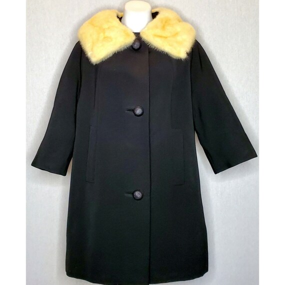 Vtg Neiman Marcus Wool Coat Mink Trim Swing Jacke… - image 2