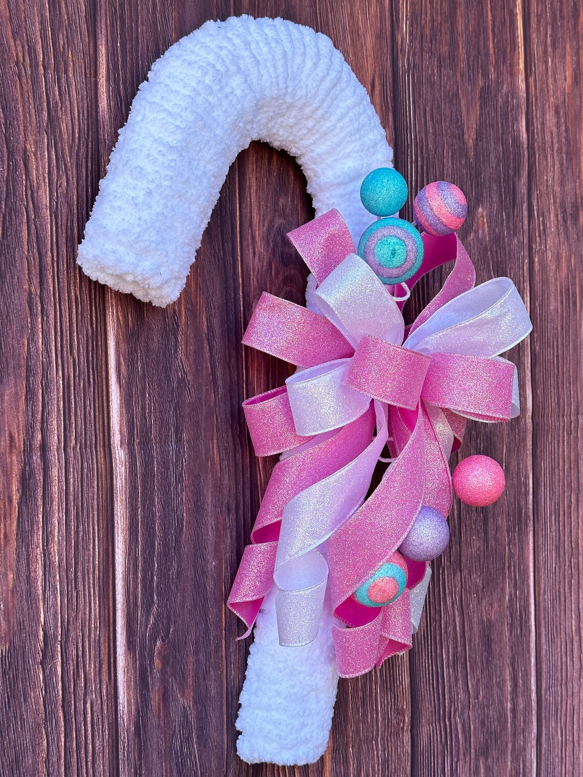 Yarn Candy Cane Wreath Candy Lane Etsy