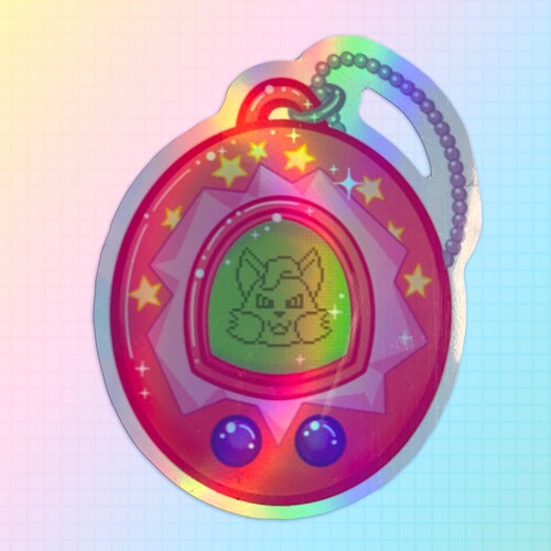 Holographic Turning Red Virtual Pet Sticker Etsy