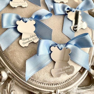 Tag specchio acrilico orsetto, festa a tema orso, tag baby shower azzurro, grazie mille orsetto, compleanno orsetto, possiamo aspettare orsetto