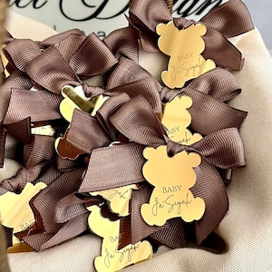 Médaille acrylique ours en peluche marron, étiquette de baby shower, merci beaucoup Beary, étiquette personnalisée, fête ours en peluche, anniversaire Beary, nous pouvons attendre Bearly