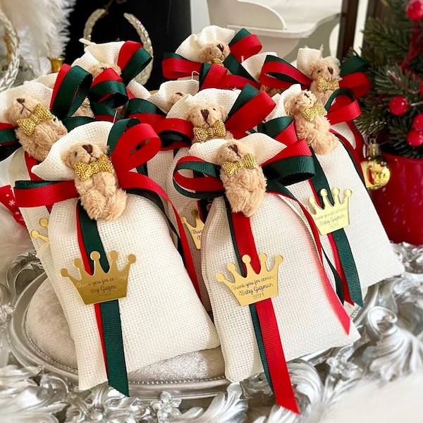 Merry Christmas Gifts for Coworkers, Christmas Teddy Bear Gifts, Teddy Bear Favors, Xmas Favors Bag, Thank You Beary Much, Christmas Sack