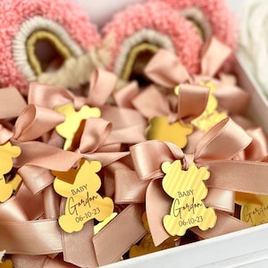 Etichetta orsetto rosa baby, etichetta acrilica, etichetta baby shower, grazie mille orsetto, etichetta regalo personalizzata, compleanno orsetto, possiamo aspettare orribilmente
