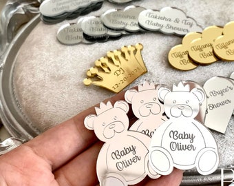 Teddy Bear Custom Acrylic Mirror Tags, Personalized Gift Tag, Cloud Tag, Crown Name, Lettering Name, Personalized Acrylic Tag, Chocolate Tag