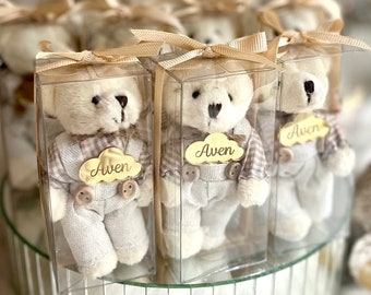 Benutzerdefinierter weißer Teddybär-Schlüsselanhänger aus Plüsch, Beary erster Geburtstag, Geburtstagsgeschenke, Bärengeschenk, Teddybär-Babyparty-Geschenk, vielen Dank, Beary