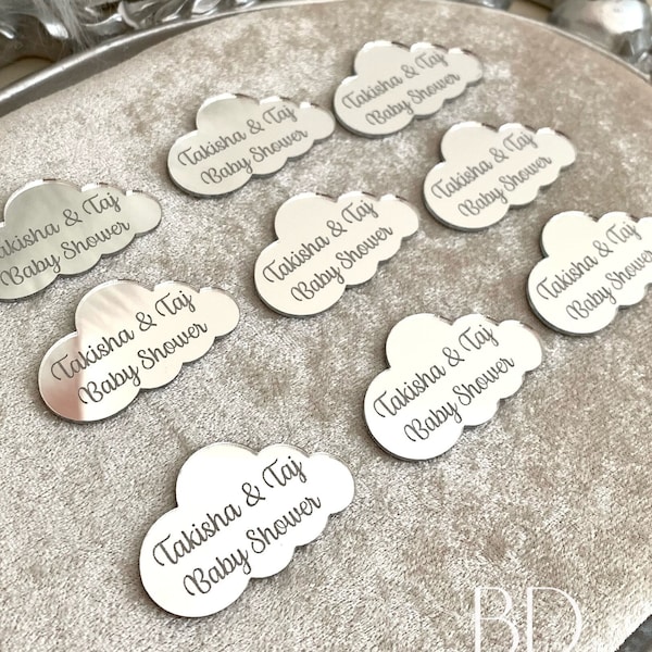 Étiquettes de nuage de miroir acrylique personnalisées, étiquette cadeau personnalisée, étiquette d’ours en peluche, étiquette de couronne, nom de lettrage, étiquette acrylique personnalisée, étiquette de chocolat