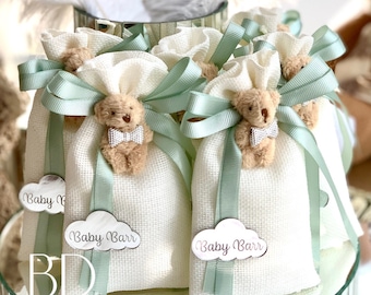 Personalized Teddy Bear Favor Bags, Baby Shower Gifts, Sage Green Teddy Bear Bags