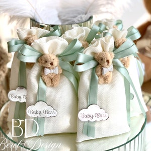 Sage Green Teddy Bear Bags, Baby Shower Gifts, Personalized Gifts, Birthday Party Gifts, Baptism Favor, Bridesmaid Gifts, Baby Welcoming Bag