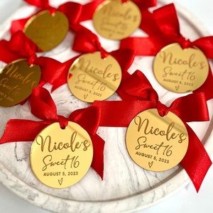 Etiqueta de espejo acrílico grande, 2 pulgadas 5 cm, ficha dulce 16, etiqueta de regalo dulce 16, etiquetas para guardar la fecha, ficha de recepción, etiqueta de boda personalizada, etiqueta de lujo