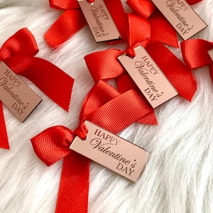 Etiqueta de espejo acrílico de oro rosa, etiquetas de regalo del día de San Valentín, decoración del día de San Valentín, ficha de recepción, etiqueta de nombre rectangular, etiqueta de espejo para guardar la fecha